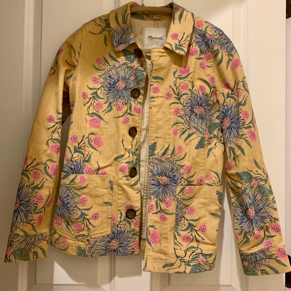 Madewell Yellow Floral Cotton Jacket with Blue & Pink Print